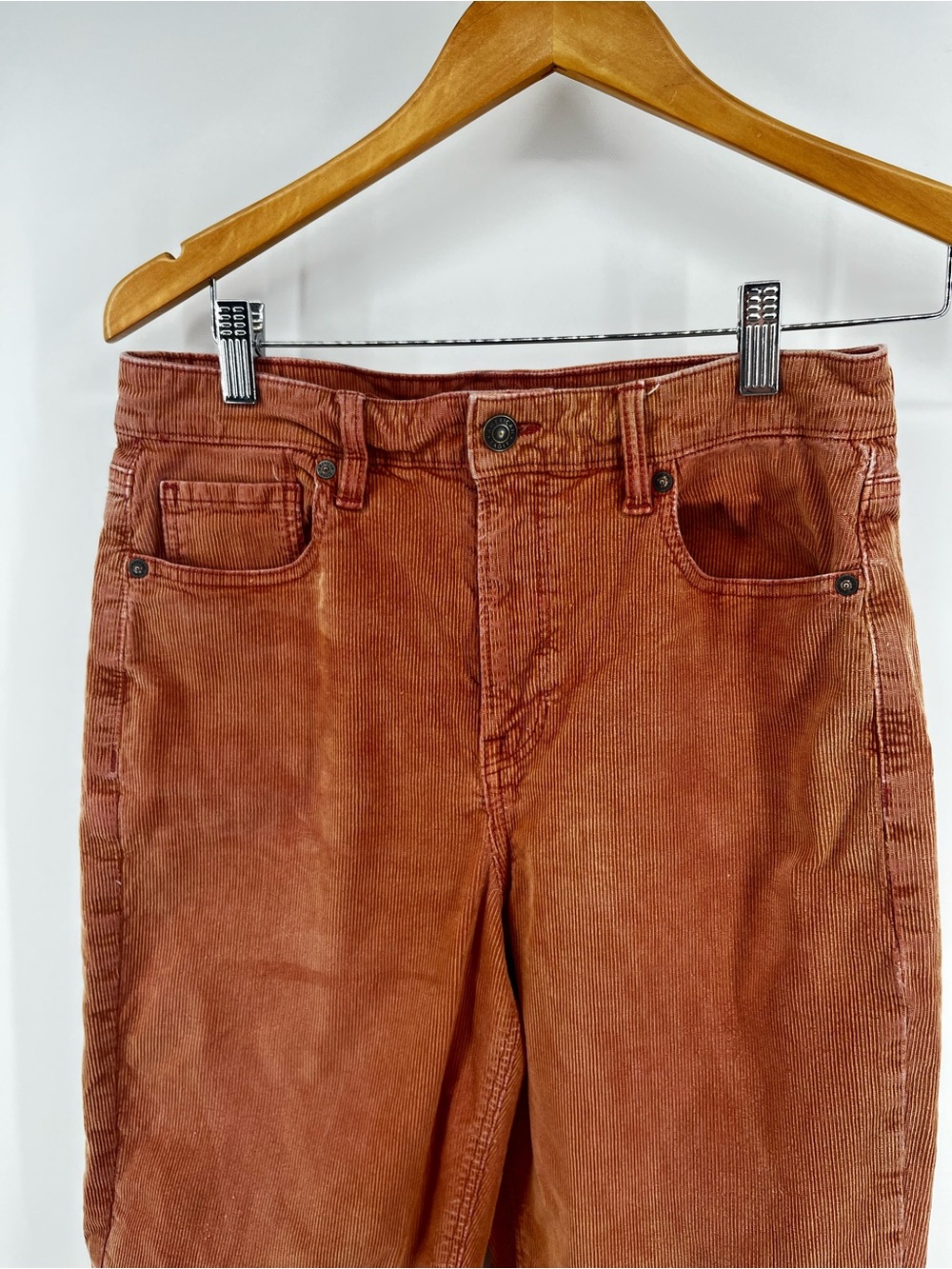 American Eagle Mom Straight Corduroy Pants 10 Long Brown Stretch High Rise - Picture 9 of 11